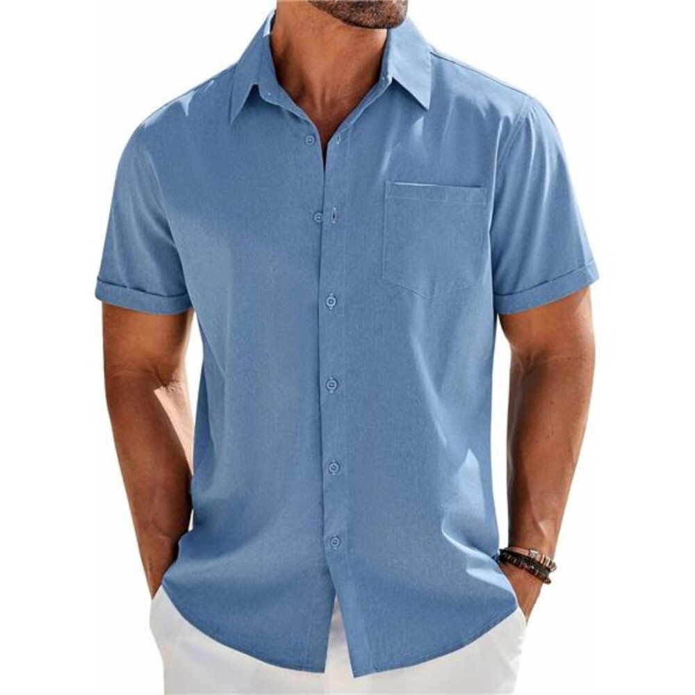 Mens Button Down Short Sleeve Shirt Casual Beach Shirt Summer Vacation